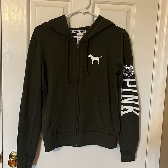 PINK Victoria's Secret Tops - Size Small Pink Brand Green Zip-up Hoodie